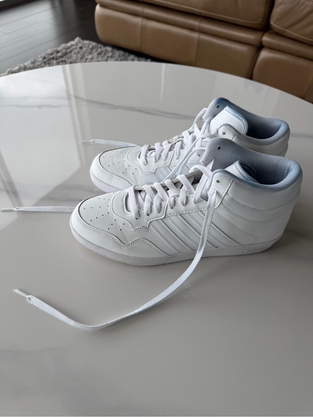 adidas Kids White High-Top Sneakers with Light Gray Lining - Picture 2 of 8